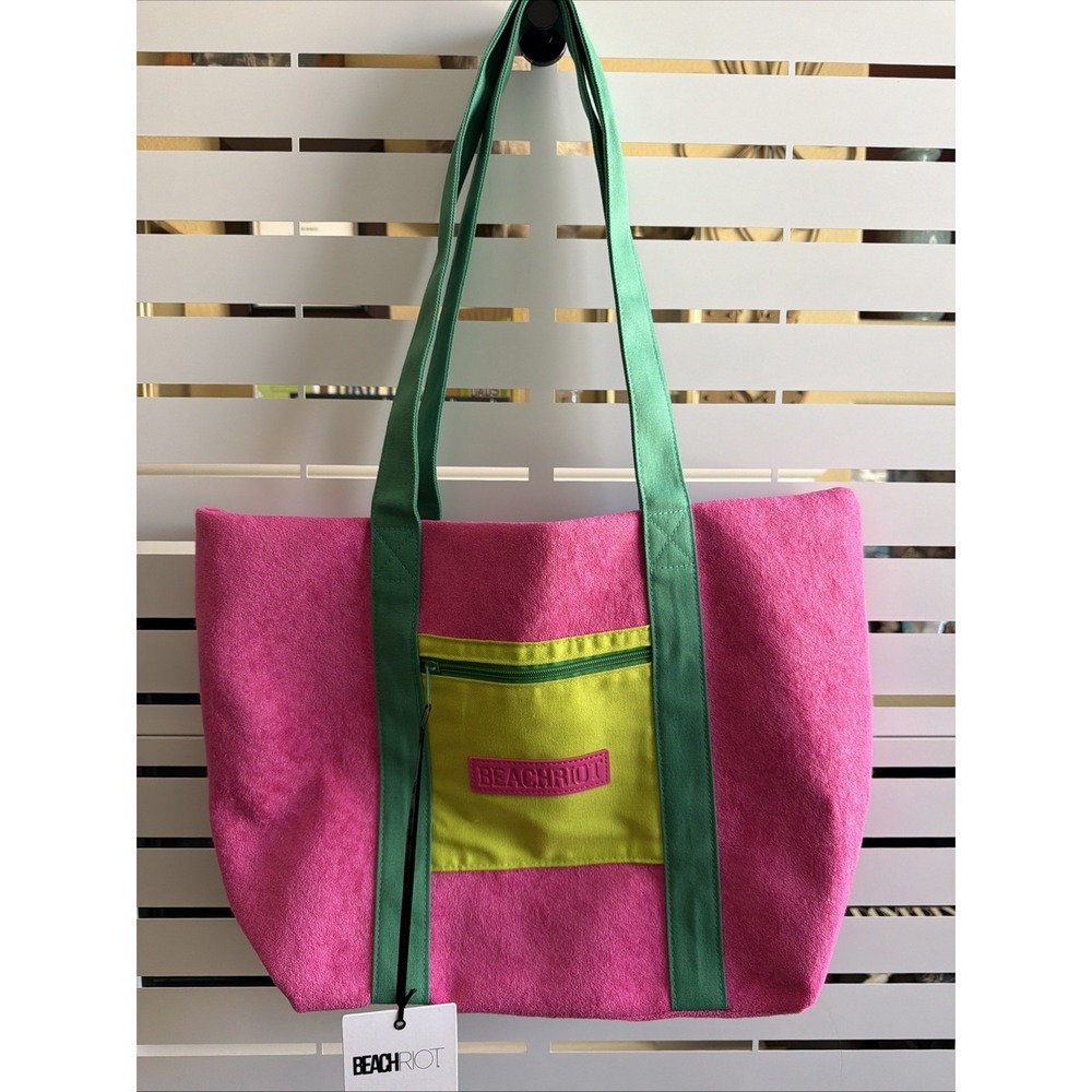 BEACH RIOT Pink Green Terry Large Beach Tote Lake Pool Summer Retro Colorblock